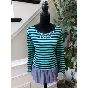 Women's Crown & Ivy Green Striped Long Sleeve Top XL Pullover Outdoor